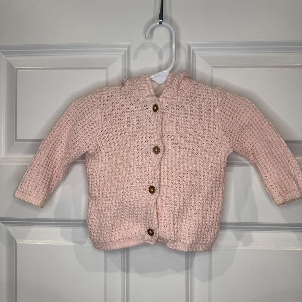 Carter's Baby Girl Pink Knit Hooded Cardigan Sweater Size 3 Months Bear Ears